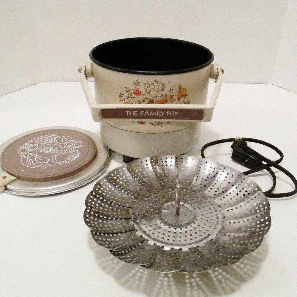 Vintage ROBESON Deep Fryer The Family Fry 4 Cup Mid Century Flower Design